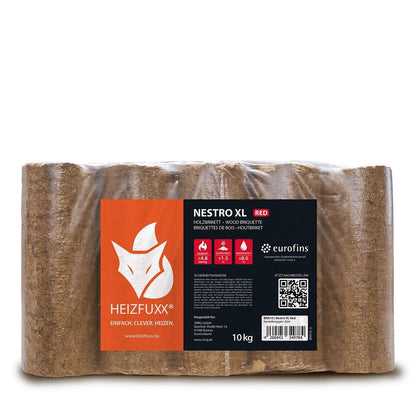 Holzbriketts Nestro Hartholz Kaminbrikett Rund Kaminholz 10kg x 100 (EINE TONNE PALETTE 1000KG)